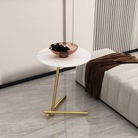Moderner Nachttisch für Schlafzimmer und Wohnzimmer, Schmaler Würfel-Beistelltisch aus Holz und Metall in C-Form, Luxuriöser Beistelltisch