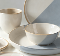 Service de vaisselle en grès bicolore de style nordique EKA, ensemble cadeau fait main avec assiettes, bols et tasses à glaçure réactive pour café et maison