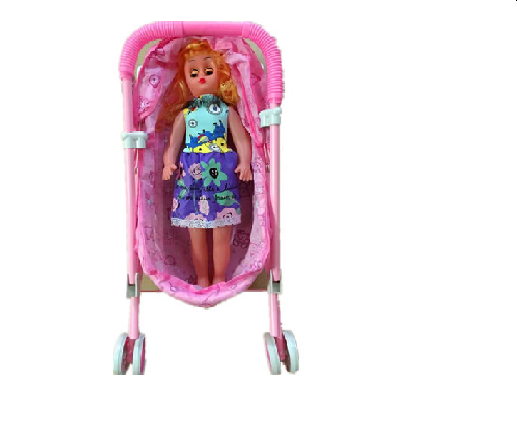 Dolly Tots Junior Pram|Carrozzina con Borsa Fasciatoio Abbinata e Tettuccio Regolabile|Carrozzina Giocattolo Bambina/o Rosa a Pois|Carrozzina Bambole