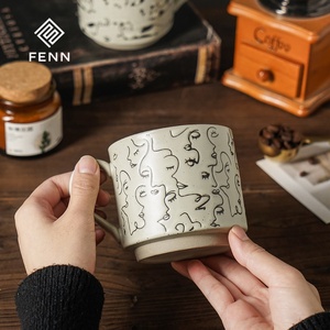FENN Vente en gros de tasses à <span class=keywords><strong>café</strong></span> écologiques en céramique, tasse à <span class=keywords><strong>café</strong></span> rétro avec motif de chat en relief, tasse en porcelaine mouchetée empilable, tasse à lait - Product Image 3