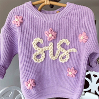 Suéter Infantil Bordado a Mano con Nombre Personalizado, Suéter de Lana con Flores Bordadas para Niños, Regalo de Cumpleaños para Bebés