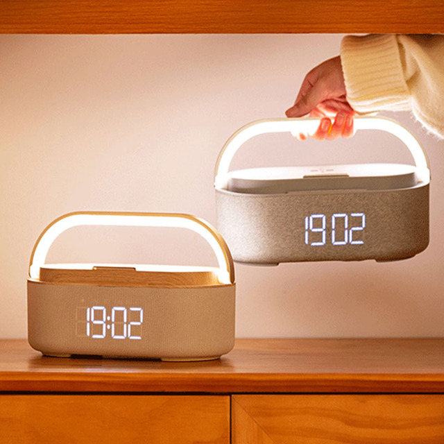 Smart 15W Output Power Digital Alarm Clock with LED Light Modern Design Bluetooth Speaker and Wireless Charger for Bedroom Use