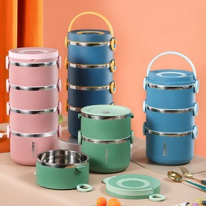 Round Preservation Stainless Steel Lunch Box Multilayer Bento Box Keep Food Warm Food Storage