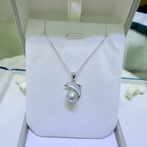 Collar de Perlas de Agua de Mar de Plata Pura de Lino Genuino de Zhuji de 8-9 mm con Cadena de Clavícula de Delfín al por Mayor - Product Image 1