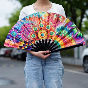 Custom Handheld Floral Folding Fans Hand Held Fans Silk With Tassel Women's Hollowed Clack Hand Fans - Product Image 6