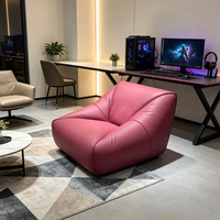 Chaise longue de sol rose unie en métal sans cadre, design ergonomique doux, housse amovible et lavable, chaise de loisirs moderne pour salon