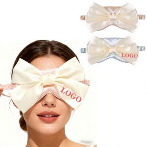 Custom Logo Simple Bowknot <b>Headband</b> Adjustable Breathable <b>Silk</b> Satin Eye Mask for Sleep Naps Blackout - Product Image 1
