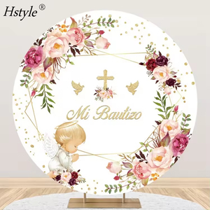 Hstyle HS1525 Mi Bautizo toile de fond ronde <span class=keywords><strong>pour</strong></span> la photographie décorations de fête de baptême mexicain dieu bénisse la première bannière de la sainte communion - Product Image 6
