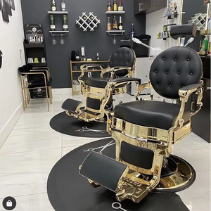 2025 Antique Style Black Gold Tufted Leather <b>Barber</b> Shop Styling Shaving <b>Chair</b> Hydraulic Pump Round Base Hairdressing <b>Chair</b> - Product Image 2