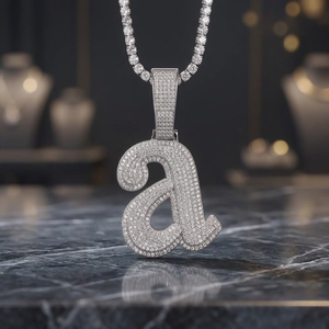 Collier pendentif lettre A en moissanite couleur argent avec strass, bijou initial pour homme et femme, cadeau streetwear - Product Image 3