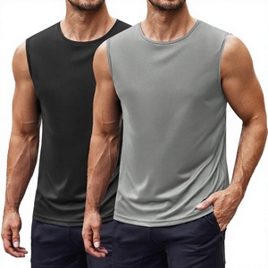 Débardeur sans manches pour homme, col rond, couleur unie, séchage rapide, tricoté en polyester, vêtements de sport décontractés, gris, noir - Product Image 2