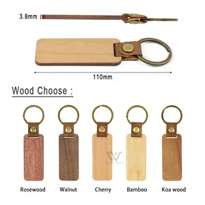 Cherry Koa Wood PU Leather Metal Keychain Wooden Keyring Promotional Keychains
