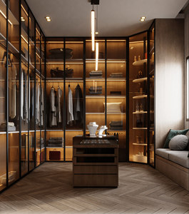 Armadio Moderno con Illuminazione LED e Porte Scorrevoli in Vetro, Design Gratuito, <span class=keywords><strong>Organizzatore</strong></span> <span class=keywords><strong>di</strong></span> <span class=keywords><strong>Vestiti</strong></span> <span class=keywords><strong>per</strong></span> Camera da Letto, Uso Domestico - Product Image 4
