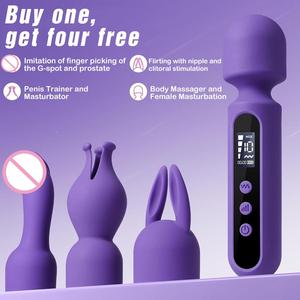 Masseur à baguette BANSEY 4 en 1 avec 3 accessoires, 10 modes de vibration, écran LED, stimulateur du point G, du clitoris, de la prostate et des mamelons - Product Image 1