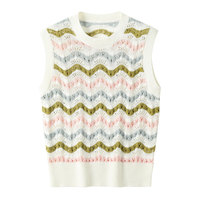 Top de Punto sin Mangas con Rayas Onduladas para Mujer, Primavera-Verano, Cuello Redondo, Ligero, Estilo Cropped, 3 Colores, MOQ Bajo Personalizado