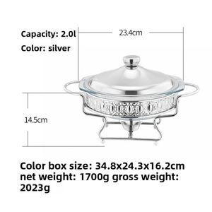 Réchaud rond à alcool doré 2,0 L pour réchauffer les aliments Commerce extérieur Vaisselle de buffet en verre Réchaud - Product Image 6