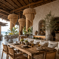 Lustre Bohème de Luxe à Pompons, Suspension Artistique Faite Main en Fibres pour Hall d'Hôtel, Décoration Intérieure de Resort
