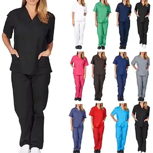 2024 haute qualité en gros Stretch infirmière gommage femmes à manches courtes hauts survêtement pantalon médical femmes uniforme gommages ensembles