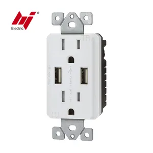 Wit 2.1A 5VDC In Muur Dual Usb Charger Met Duplex 15A Fraudebestendige Bakje