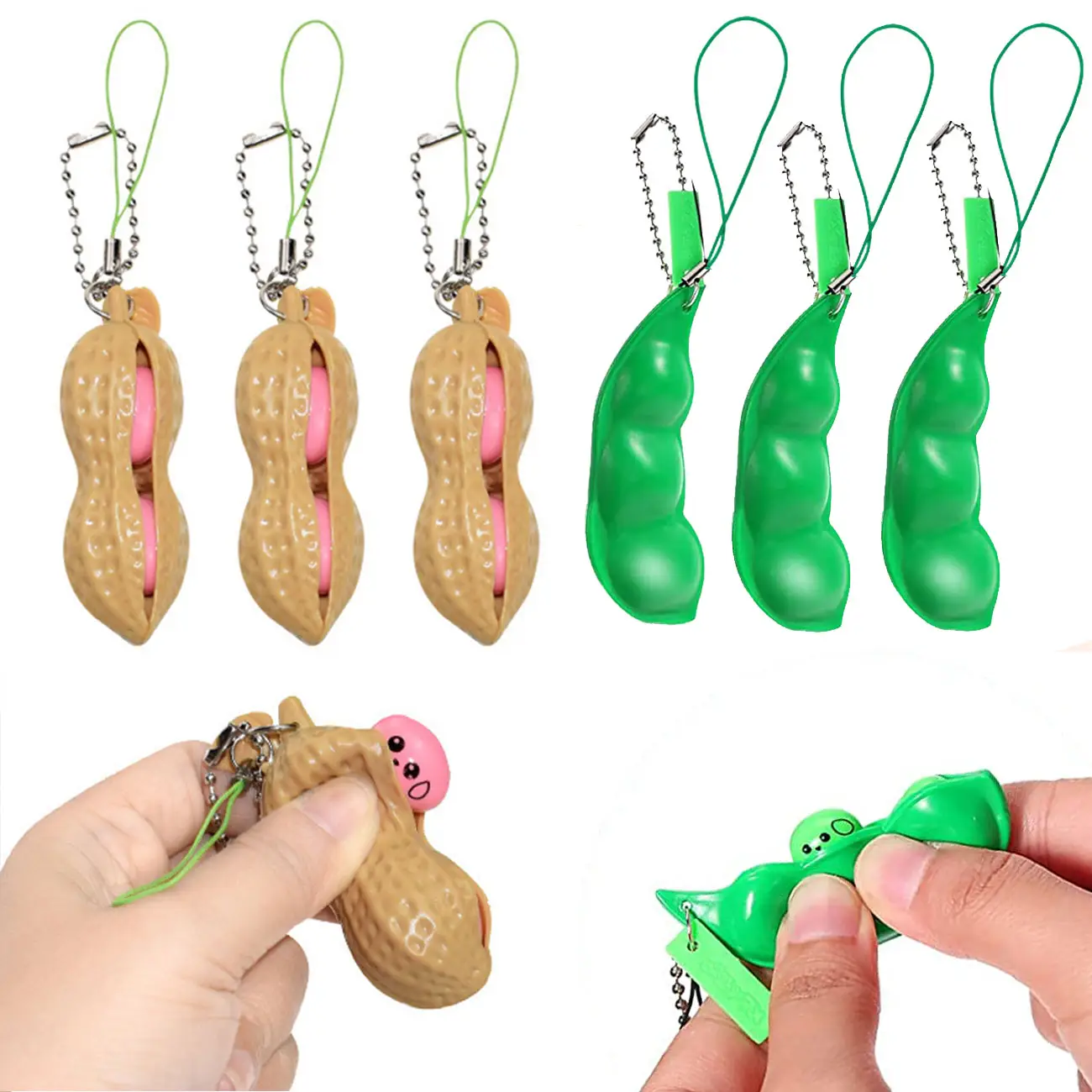 Squeez Beans Peas Pea nuts Keychain Fidget Toys Squishy Anti Stress Reliever Relief Squeeze Edamame Soybean Toy