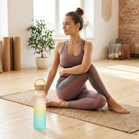 Bouteille d'eau en verre borosilicate de 500 ml avec couvercle en bambou, gourde de sport écologique à dégradé, poignée portable et texture côtelée pour une meilleure prise en main