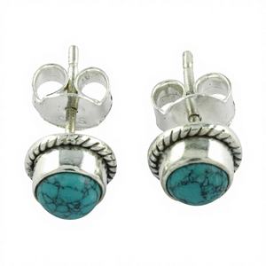 Pendientes de Plata de Ley 925 Hechos a Mano con Turquesa de 5mm, Calidad Extrema, Ideales para Bodas, Aniversarios, Fiestas y Compromisos - Product Image 1