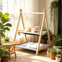 Hamac pour chat moderne carré, universel quatre saisons, double couche, en bois massif respirant, avec design berceau et balançoire