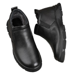 Bottines pour hommes en cuir véritable, bout rond, talon plat, doublure en fourrure, semelle extérieure en caoutchouc, bottes Chelsea isolantes, chaudes pour l'hiver, décontractées - Product Image 5