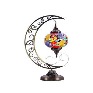 Syadi Lighting Turkish Style Handmade Mosaic Moon Shape Stained Glass Decorate Home Table Lamp