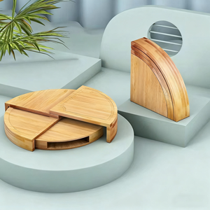 Tabla de cortar giratoria de bambú con apertura y cierre redondo ajustable para <span class=keywords><strong>queso</strong></span> con cuchillos y tenedores Juego de picnic portátil - Product Image 4