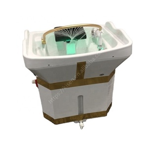 Kisen Cheap Price Portable Shampoo Bowl with Water tank Sink Modern Gold <b>White</b> Shampoo Sink with Water Circulation and Steamer - Product Image 1