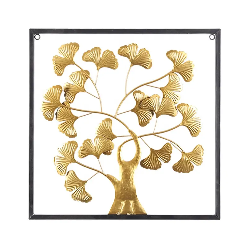 2D 3D Moderno 2021 NUOVO Design Per La Casa Decorativo Oro Ginkgo A Forma di Foglia di Metallo di Arte Della Decorazione Della Parete Per Soggiorno Appeso decorazione della parete