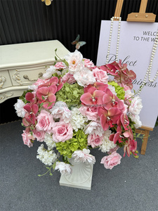 Centro <span class=keywords><strong>de</strong></span> <span class=keywords><strong>Mesa</strong></span> <span class=keywords><strong>de</strong></span> Flores Artificiales <span class=keywords><strong>de</strong></span> Seda Verde y Rosa para Bodas, Estilo Jardín, en Tendencia - Product Image 1