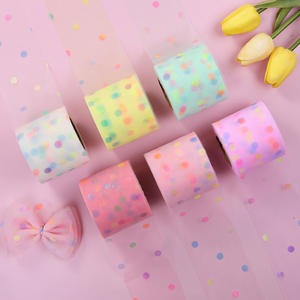 Ruban en tulle tissé écologique Wevecrafts de 6 cm pour accessoires de mode, bobine de tulle organza, motif de points et d'étoiles - Product Image 6