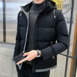 Nueva Chaqueta larga de invierno para hombre de moda térmica con capucha de moda con cuello levantado y cierre de cremallera con logotipo frontal - Product Image 3