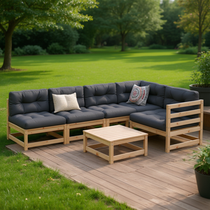 Solid Pine Wood Patio <b>Sofa</b> <b>Set</b> With Oxford Fabric And Pp Cotton Cushions For Garden Outdoor Use - Product Image 2
