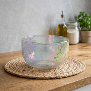 Cuenco de cristal de cuarzo bohemio iridiscente con efecto craquelado, apto para lavavajillas, instrumento de meditación de sonido cristalino para yoga en casa - Product Image 2