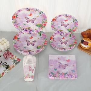 Cross-border party disposable <b>paper</b> plates, <b>paper</b> cups, butterfly <b>paper</b> plates, <b>paper</b> cups, <b>paper</b> napkins, birthday party, - Product Image 2