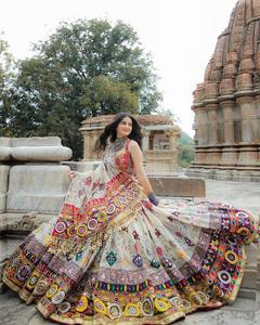 New Navratri Traditional Beautiful Heavy Muslin Cotton Chaniya Lehenga Choli Digital Print Real Mirror Work <b>Gota</b> Zari Lace Party - Product Image 4