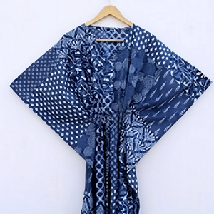 Caftán de Algodón para Mujer, Estampado Floral, Cuello en V, Manga Corta, Cierre de Encaje, Ropa Casual de Verano, Secado Rápido, Transpirable - Product Image 1