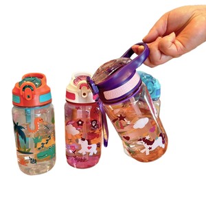 <b>Childrens</b> Cartoon Straw Cup With Handle Leak Proof Portable For School And Outdoor Use Plastic <b>Water</b> <b>Bottle</b> - Product Image 5