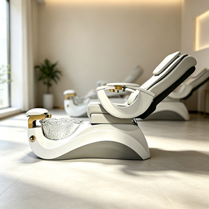 Fauteuil de pédicure électrique de luxe avec cuvette en verre, fauteuil de pédicure spa inclinable en cuir PU, fauteuil de massage pour les pieds - Product Image 4