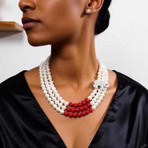 Collares de tres capas con perlas y símbolo DST de elefante, gargantilla con letras griegas para mujer - Product Image 3