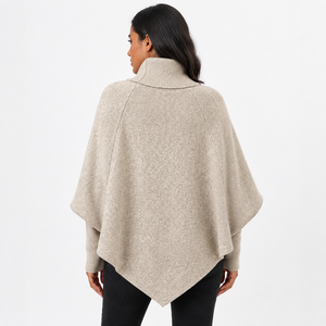 Suéter tipo poncho de punto trenzado para mujer, cuello alto, con <span class=keywords><strong>botones</strong></span> <span class=keywords><strong>laterales</strong></span> decorativos, dobladillo asimétrico, holgado, para invierno - Product Image 2