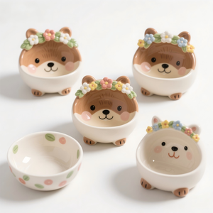 Bols en céramique mignons en forme de capybara avec <span class=keywords><strong>couronne</strong></span> de fleurs 3D - Adorable plat à collation en forme <span class=keywords><strong>d</strong></span>'animal, <span class=keywords><strong>d</strong></span>écoration de cuisine et de table Kawaii - Product Image 1