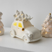 Weihnachts keramik Ornamente Handwerk Festliche Weihnachten Weiße Auto Glocke Geschenk box Form Dekoration Pendel leuchte Mini Keramik Led Lampe