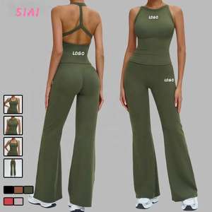 Nouveaux ensembles de yoga et fitness pour femmes, haut de sport ajouré Shockfoor, débardeur croisé, pantalon taille mi-haute, vêtements de Pilates réversibles, grandes tailles - Product Image 1