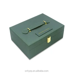 批发PU皮革深绿色隔层盒珠宝礼品盒带物品