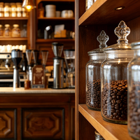 Comptoir de café commercial en bois de luxe au design vintage pour boulangerie, avec rangements intégrés