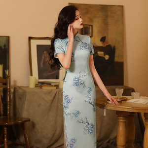 Vestidos largos elegantes de fiesta para mujer Qipao Jacquard bandera flor elegante diario chica mujeres señoras vestido <span class=keywords><strong>Cheongsam</strong></span> precio de fábrica - Product Image 5